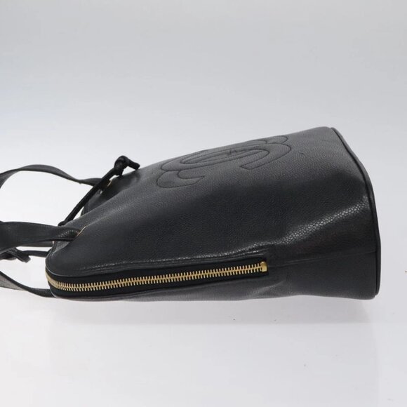 CHANEL COCO Mark Hand Bag Calf Skin Black Gold CC Auth yk17997 - Picture 5 of 14